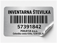 ALU inventarne nalepke z inventarno številko, črtno kodo in QR-kodo